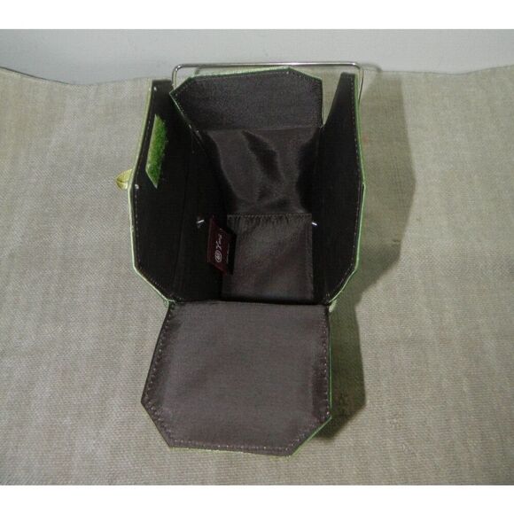 Chinese Take Out Food Box Purse Green Floral Brocade Satin Japanese Bag - Picture 6 of 6